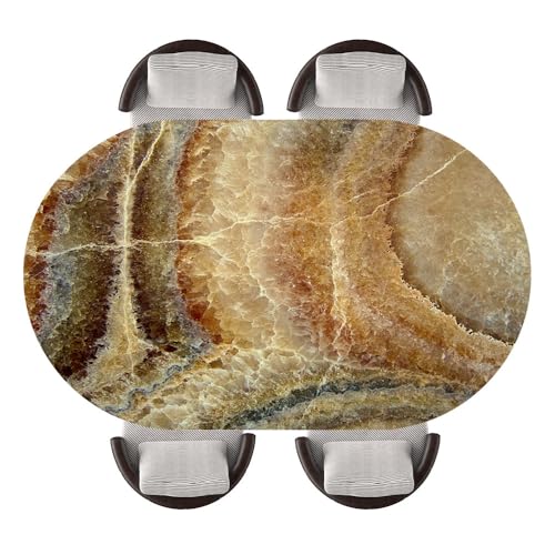 Oval Elastic Edge Tablecloth with Marble Texture Background, Oval Shape with Elastic Polyester Fabric, Water-Resistant Decorative Cover, Party Setup, Home Decor, Fits 48"x80" Oval Tables, Stay-24