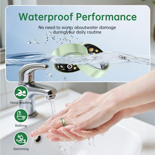 Image of Smart Ring for Women & Men, Health Tracker Ring with Heart Rate, Blood Oxygen,Blood Pressure, IP68 Waterproof Fitness Ring, Sleep Tracker for iPhone and Android, No APP Fee (Green, 6#)