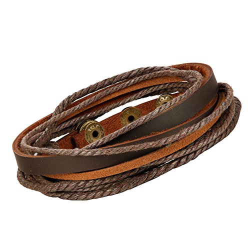Jstyle 4Pcs Braided Leather Bracelet for Women Mens Cuff Bead Bracelet Set Adjustable Black And Brown3