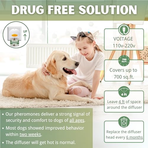 Image of Dog Pheromone Calming Diffuser Kit, Calming Diffuser for Dog (2 Plug-Ins & 4x48ml Refills) for Stress Support, Helps Reduce Barking & Aggression, 120-Day Supply (Non-Toxic, Safe & Inedible)