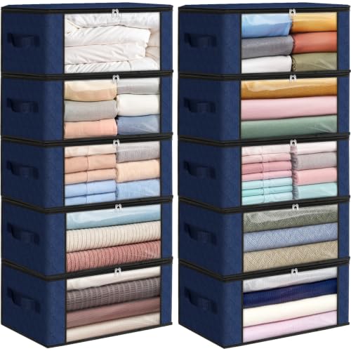 Image of Fab totes 35L Closet Organizers and Storage, Foldable Under Bed Storage Containers, Storage bags for Organizing Bedroom, Closet, Clothing,Organization with Handle (10 Pack,Blue)