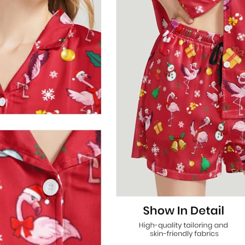 Image of Funny Satin Pajamas Set for Women Button Down Sleepwear Print Pjs Set 2 Piece Short Sleeve Loungewear Gift for Women
