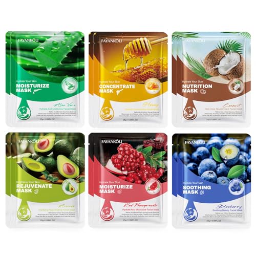 mercham 12 Pcs Sheet Mask, Vegan Sheet Face Mask Set, Hydrating, Soothing & Nourishing Face Masks Beauty Multipack, Natural Plant Extracts, Face Masks Skincare for Women & Teenage Girls