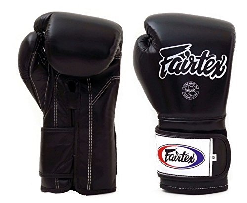 Fairtex Muay Thai Boxing Gloves BGV9 - Heavy Hitter Mexican Style - Minor Change Black with Yellow Piping 12 14 16 oz. Training & Sparring Gloves for Kick Boxing MMA K1 (Black, 16oz)
