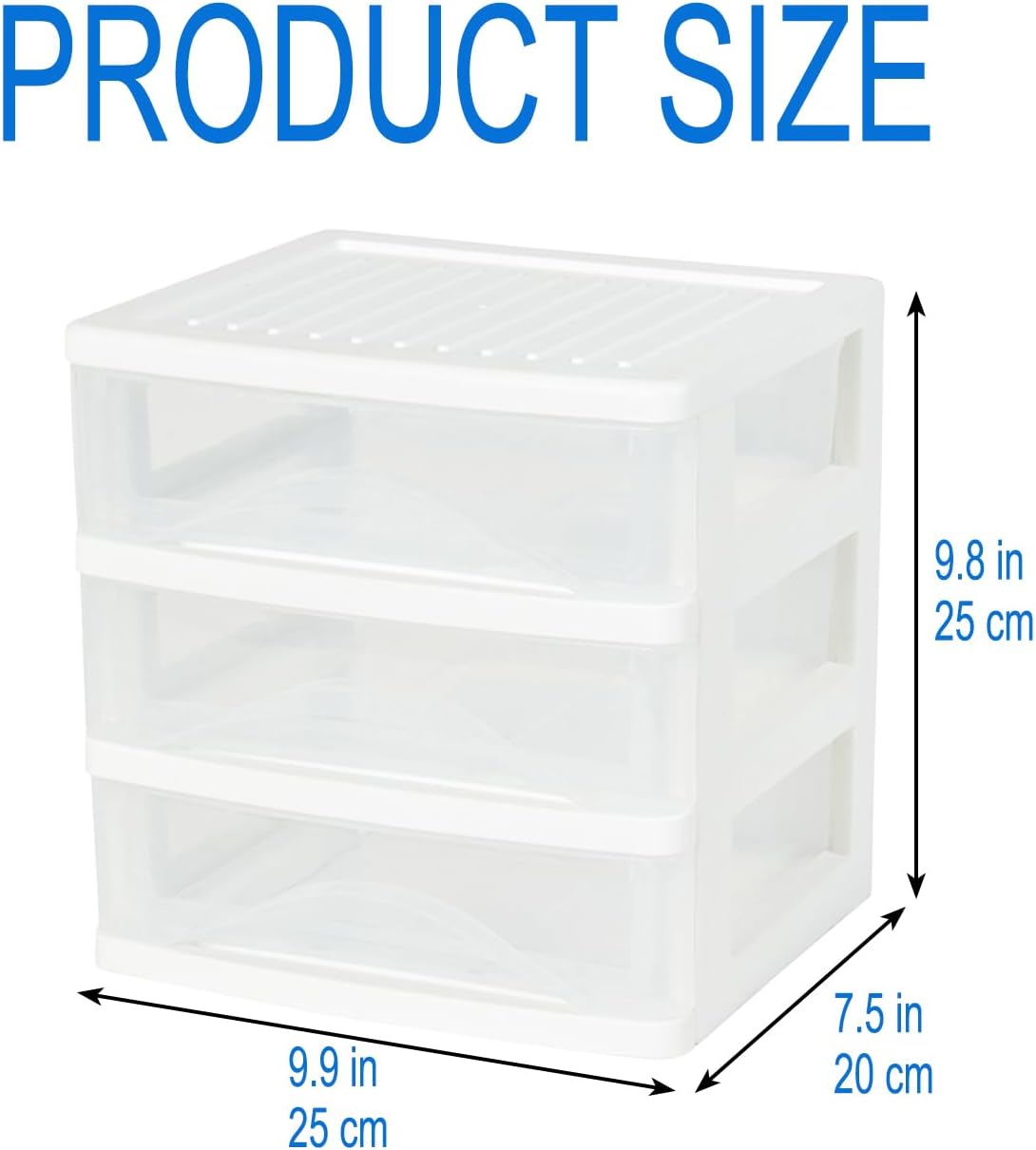 BYCY Plastic Stackable Storage 3 Drawers, White Bathroom Makeup Organizer with Wide Clear Drawers Tabletop Drawer Organizer for Desk,Countertop at Home, Office, School