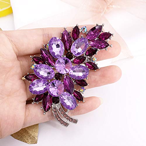 Laxpicol Vintage Purple Austrian Crystal Flower Leaf Bouquet Clusters Large Big Brooch Pin For Women Jewelry #TOP3