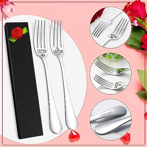 Yueshop 2PCS Stainless Steel Engraved Forks,Exquisite Letter Dinner Fork-I Forking Love Him - Image 3