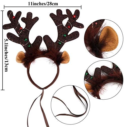 URATOT 2 Pack Dog Cat Light Up Christmas Reindeer Headbands LED Deer Headwear Party Hats for Pets Christmas Party Favors