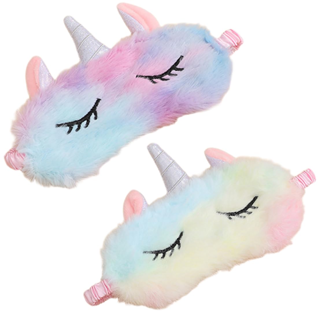 2 Piezas Antifaz para Dormir, Unicornio Máscara De Ojos De Felpa para Dormir Suave Con Los Ojos Vendados Cómoda Máscara De Piel Sintética Peluda Dormir Cubierta De Satén para Siesta Nocturna