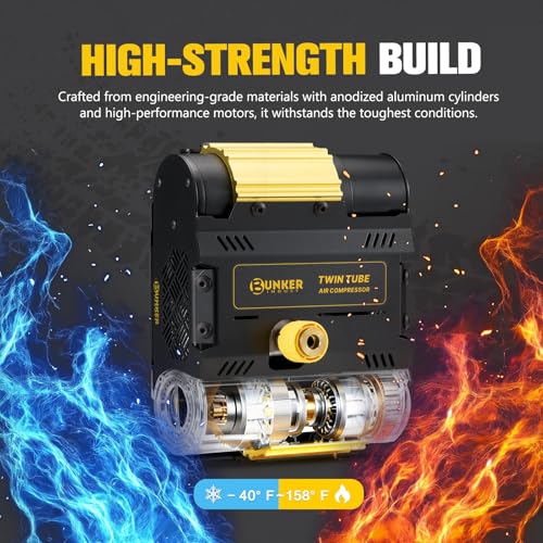 BUNKER INDUST 12V Twin Motor Air Compressor Offroad On-Board Air Pump Tire Inflator with Pressure Gauge Max 150 PSI for 4x4 Vehicle Tires - Thumbnail 7