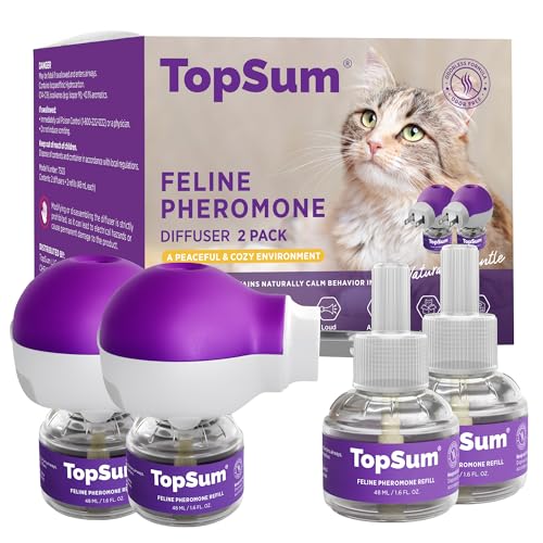 TopSum Cat Calming Pheromone Diffuser: Feline Pheromones Plug in for Stress, Along At Home, Spraying, Fighting, Scratching, Aggression & Excessive Meowing (Violet)