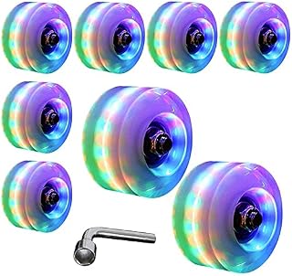 Roller Skate Wheels 8Pcs 32mm x 58mm Roller Skate Wheels Luminous Light Up,Roller Skates Accessories Quad Roller Skate Wheels with Bearings Roller Skating Wheel