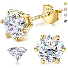 Moissanite Stud Earrings 18K White Gold Plated Solid 925 Sterling Silver Earring Hypoallergenic Dainty Flat Back Stud Earrings Jewelry for Women Men D Color VVS1 Clarity