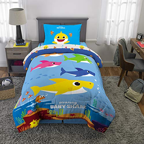 Image of Franco Kids Bedding Super Soft Comforter and Sheet Set, 4 Piece Twin Size, Baby Shark