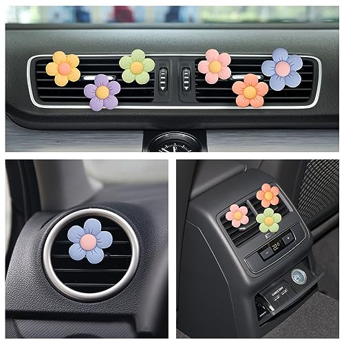 Image of Cute Flower Car Decor Interior Aesthetic Accessories for Women Mom Gifts | 6pcs Girly Cars Air Freshener Vent Clips for Girls Pink /Purple /Blue /Green /Yellow Boho Scents Decorations Stuff