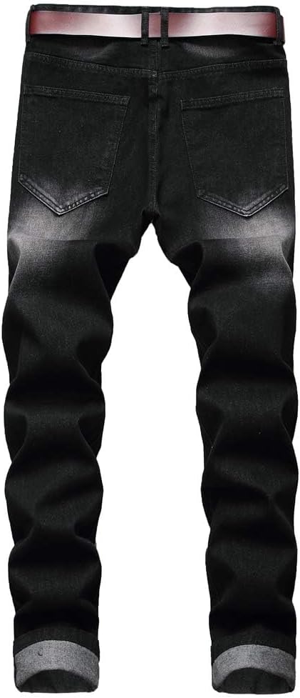 LZLER Mens Ripped Jeans Distressed Destroyed Slim Fit Straight Jeans for Men Fashion Comfort Denim Pants with Holes