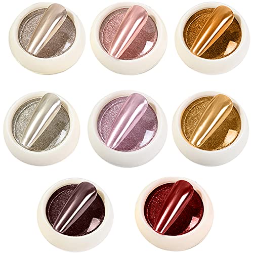 Polvo para Uñas Efecto Espejo,8 Cajas Cromo en Polvo de Uñas de Cromo Polvo de Uñas de Holográfico 8 Colores Espejo Decoración de Uñas Pigmento de Manicura con 8 Piezas Palos de Sombra de Ojos Cover