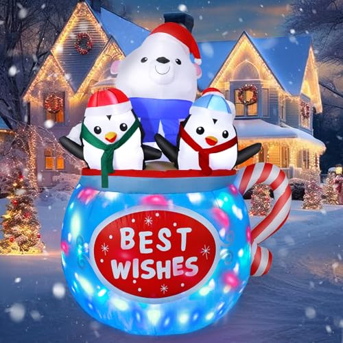 Wothfav 6FT Christmas Inflatables Outdoor Decs, Inflatable Polar Bear and Penguins in The Cup, Built-in Colorful LED Light, Blow Up Yard Decor for Lawn Garden Indoor Xmas Party, for Him, Her -  RH-120-1250U4-1