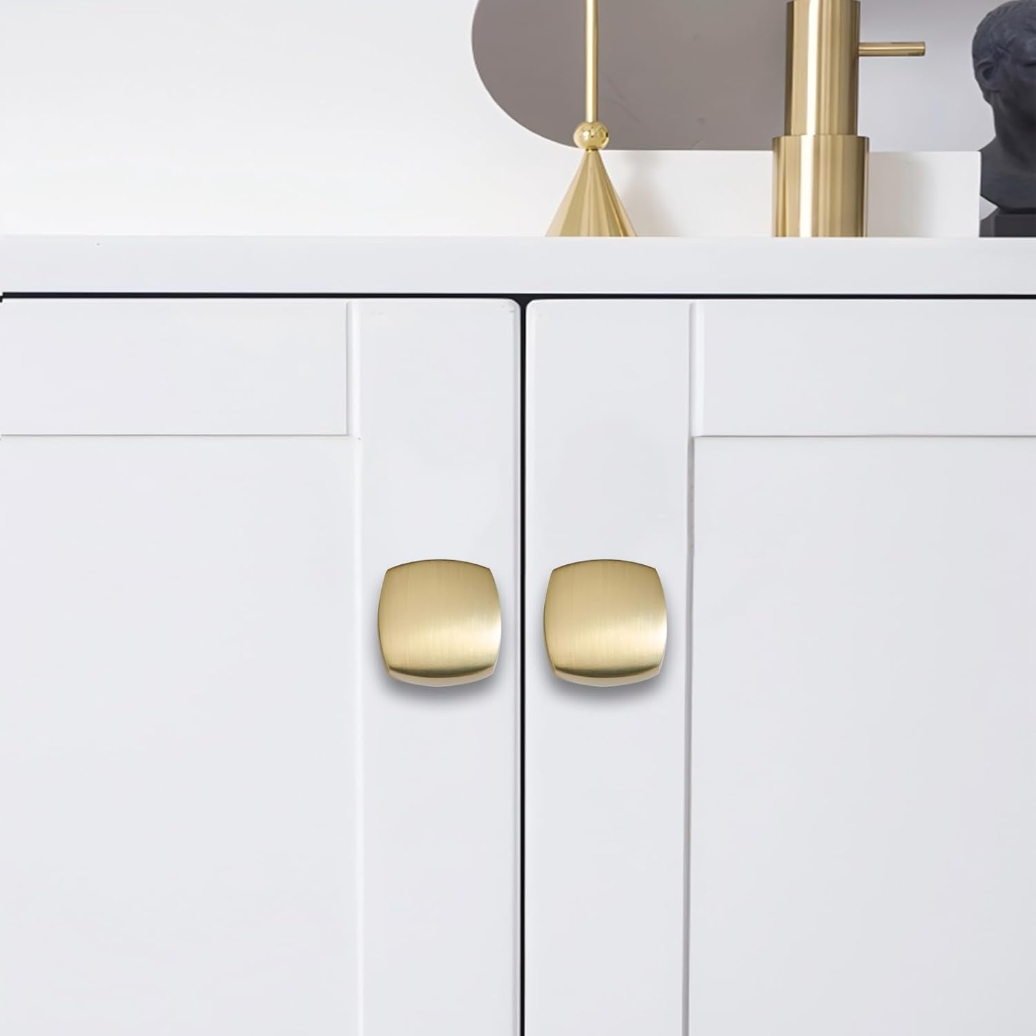 10 Pack 1-1/4 inch Champagne Bronze Knobs Cabinet Pulls Modern Design Square Bifold Closet Door Knobs,Kitchen Hardware Cabinet Kitchen Knobs