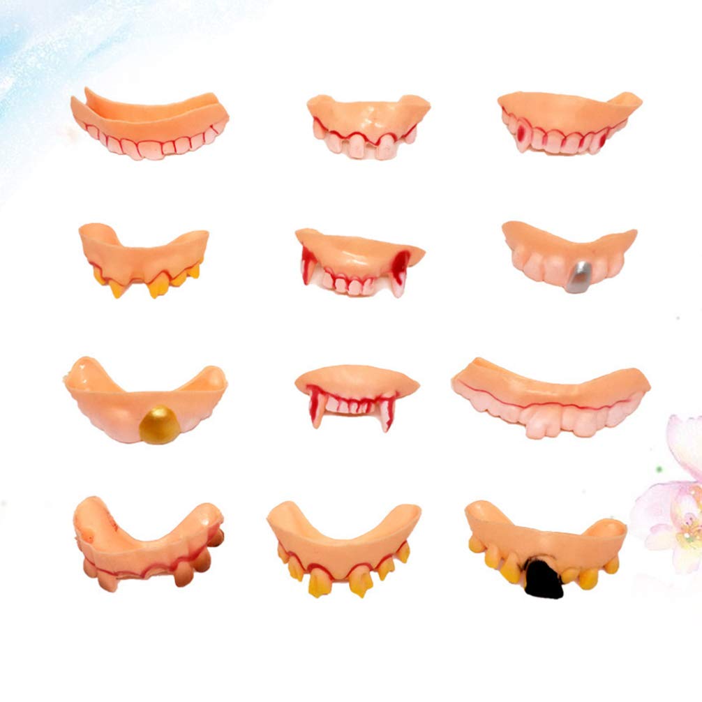 BOBOZHONG 10 Pezzi Denti Finti - Denti Divertenti, Denti Folli Artificiali Per Halloween, Accessori Costume Cosplay, Denti Orribili, Scherzi, Feste - Foto 2