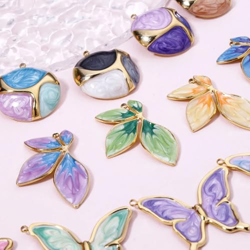 Pendentif en acier inoxydable émail multicolore au design papillon haute précision