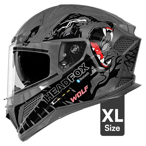Image of HEADFOX N2F Wolf Full Face Bluetooth Helmets for Bike | Waterproof Smart Helmet for Man & Women | ISI Certified |Music, Waterproof, GPS, Built-in Bluetooth, LED Lights | Gloss