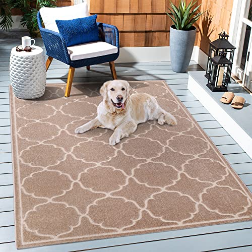 SANAT Outdoor Teppich Wetterfest - Teppich für den Innen- und Außenbereich - Balkon Teppich Wasserabweisend - Teppiche für Terrasse, Garten, Küche, Bad oder Wohnzimmer - Beige, 140 x 200 cm