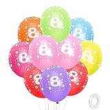 8th Birthday Balloons, 12" Multicoloured Numbers Printed Latex Age Balloons, Birthday Digit Balloons