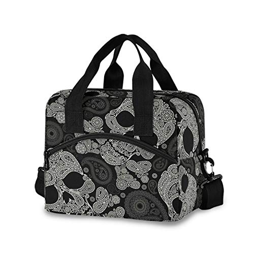 Skull Insulated Lunch Bag Reusable Lunch Tote Bag Cooler Bag for Women Men Adult Lunch Box with Adjustable Shoulder Strap Leakproof Lunch Bag for Work School Picnic Camping