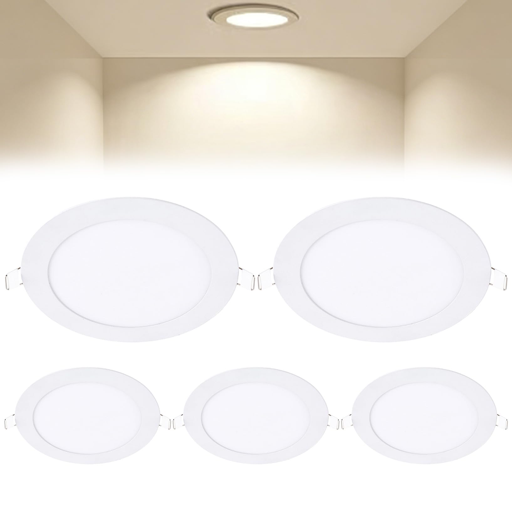 VOGHMOLD 12W Ultra Slim LED Downlight 7 inch, 4000K Recessed Ceiling Light, Cut Φ155-160mm, AC85-265V Flush Mount Spotlights Aluminum Round Panel Lights for Office Hallway, 5 Pack