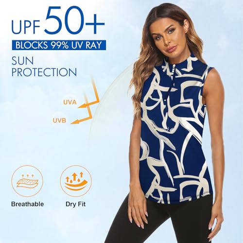 Image of Koscacy Women's Sleeveless Golf Tennis Polo Shirts Zip Up Dry Fit Workout Tank Tops Athletic Shirt