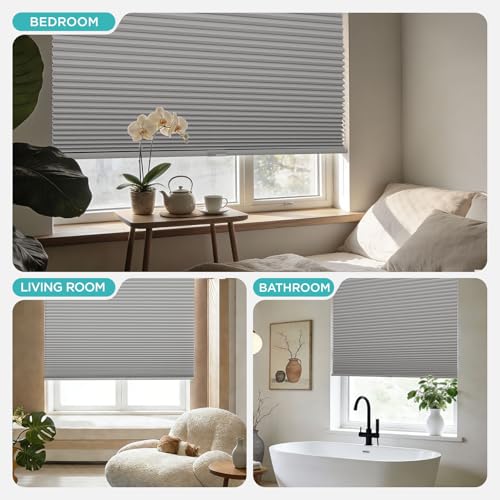 Joydeco No Tools No Drill Window Blinds for Indoor Windows, Blackout Shades Cellular Shades Cordless, No Drill Blinds for Windows, Window Shades for Home, Bedrooms, Doors (Grey, 46" W x 64" H) by Joydeco - Image 4