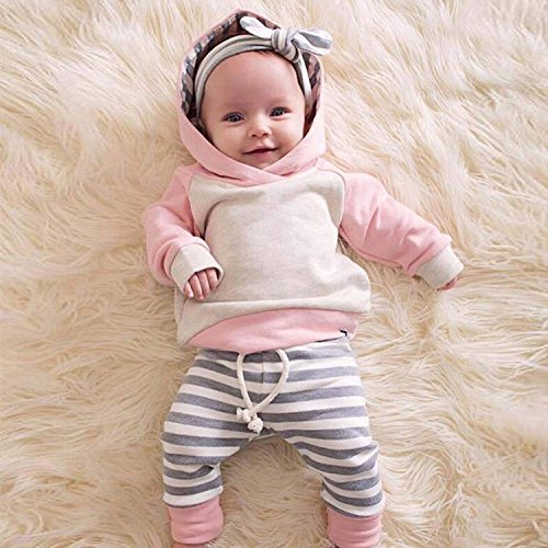 Ritatte Baby Boys Girls Clothes Long Sleeve Hoodie Tops Sweatsuit Long Pants Outfit Set (Pink,Size 3-6 Months(70)) #TOP1