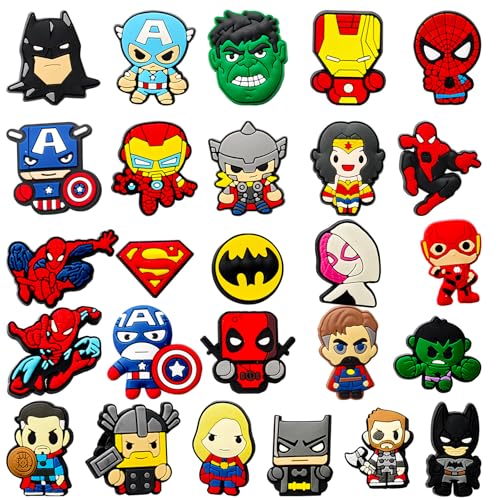 GOACRS Schuhanstecker für Clogs 26 Stück Schuh Charms Cartoon Superhelden Schuhanhänger DIY Schuh Anstecker Set Abnehmbare PVC Aufstecker Stecker Shoe Pins Dekoration Zubehör für Kinder Teenager