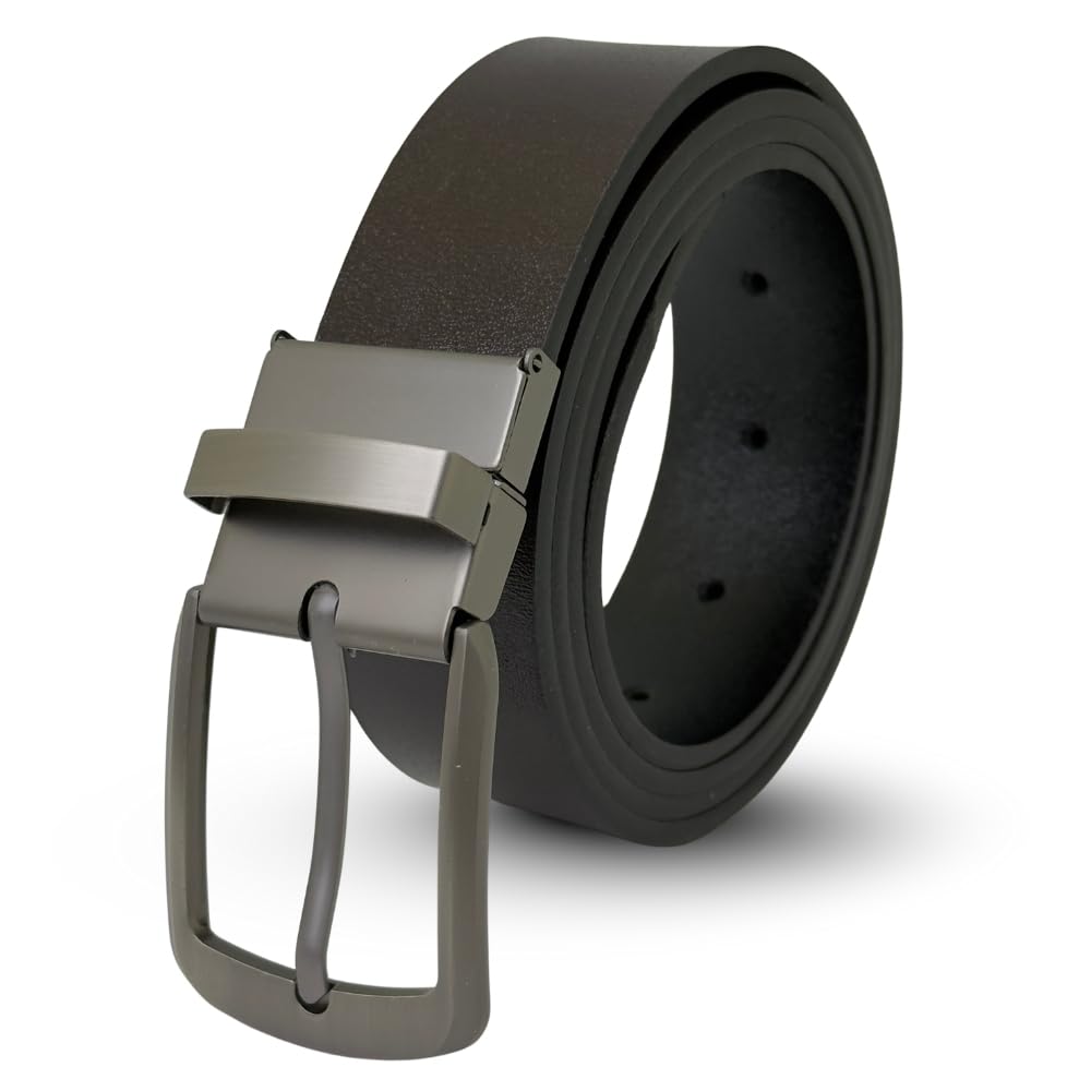 the tie hub Black & Brown PU Vegan Leather Reversible Belt For Men with Rotating Buckle-picture-38