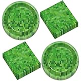 50 PCS Pixel Party Plates and Napkins Decoration Pixel Theme Disposable Birthday Party Tableware Set Includes Video Game Paper Plates Set and Video Game Napkins Gamer Supplies Server 25 Guests