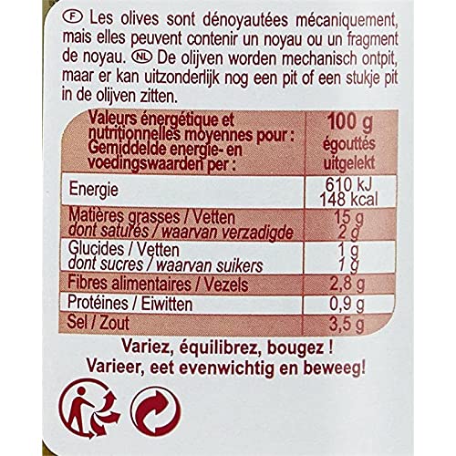 PP BLANC - Olives Vertes Dénoyautées 475G, Saveur intense et chair tendre, Prêt-à-déguster, Découvrez nos meilleures olives marinées - Lot De 4