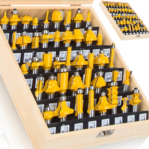 MAYLINE 1/2 Inch Shank Router Bit Set 37PCS Picture Frame Molding Woodworking Forming Milling Cutter Sets Bits, Wood Carbide CNC Cutting Tool for Doors, Tables(Silver)