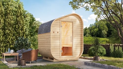 Chillroi Karibu Fasssauna Carlotta in versch. Größen inkl. Saunaofen 9kW Außensauna Gartensauna (Größe M 175 cm)