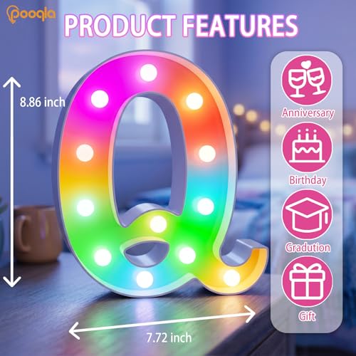 Pooqla Colorful LED Marquee Letter Lights with Remote – Light Up Marquee Signs – Party Bar Letters with Lights Decorations for The Home - Multicolor Q by Pooqla - Image 3