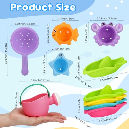 Image of Fajiabao Toddler Bath Toys for Kids Ages 1-3 Multi-Play in Tub Water Pool | Learning Mold Free Bath Toys with Color Stacking Cups & Watering Can Interactive Shower Toys for 1 2 3 4 5 6 Birthday Gifts