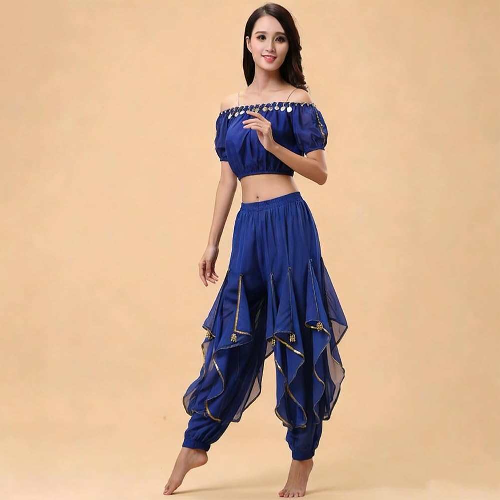 Belly Dance Pants Chiffon Indian Dance Spinning Pants Leg Binding Sequins Performance Clothes Practice Performance Dance