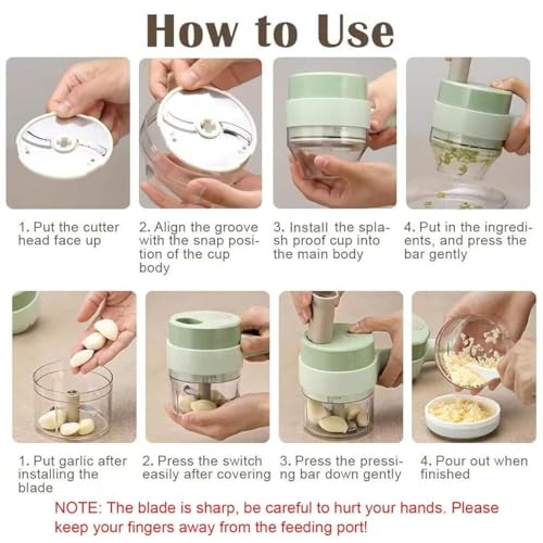 Image of 4 in 1 Handheld Electric Vegetable Cutter Set | Mini Food Chopper Slicer & Grinder for Garlic Onion Chili Pepper Fruits & Vegetables | Compact Rechargeable Kitchen Tool