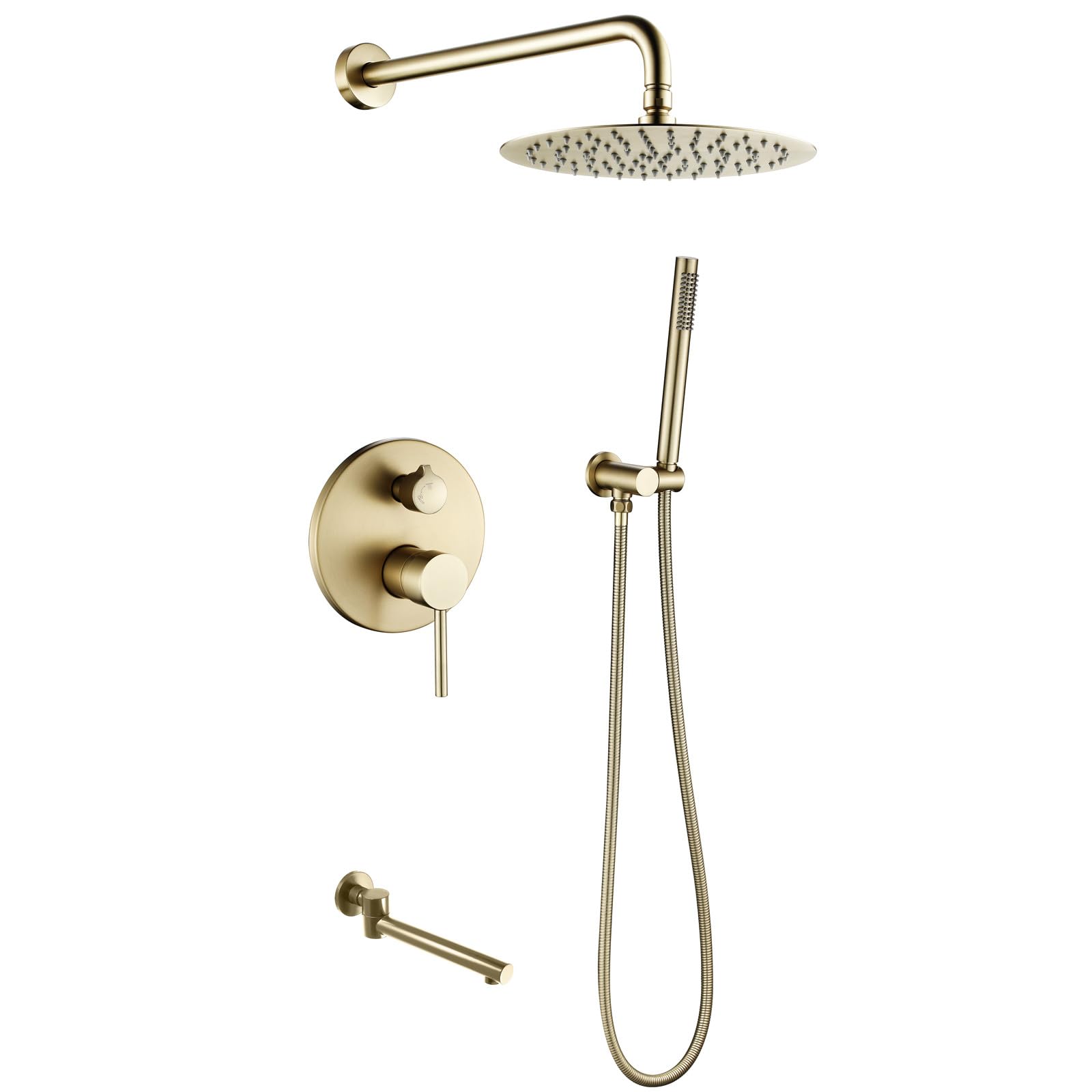Système de douche encastré Billg en laiton brossé avec mitigeur eau chaude et froide à 3 fonctions
