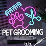 Pet Grooming Neon Sign for Wall Decor, Dimmable Paw Grooming Salon Neon Light, USB Powered Dog Grooming Led Light Up Open Sign for Pet Shop,Pet Hospital,Pet Salon Store Wall Art