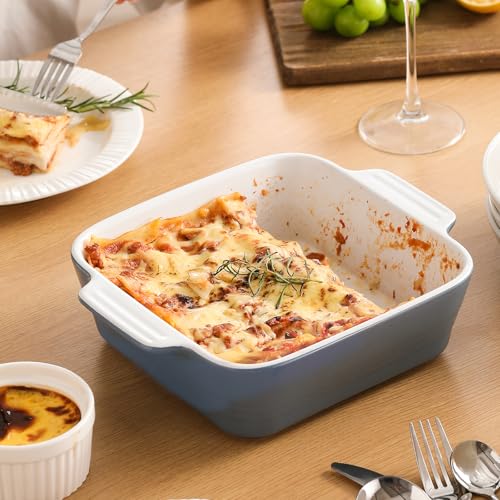 Image of DOWAN 8x8 Baking dish, Square Baking Pan, Ceramic Casserole Dishes for Oven, Cake Pan with Handle, for Brownie, Lasagna, Casserole, 2 Quart, Home Gift, Airy Blue