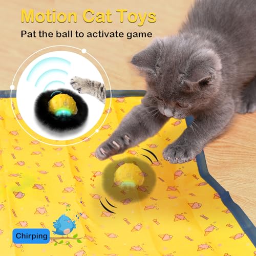 Muhhiba Interactive Cat Toys for Indoor Cats, Electric Cat Ball Fast Rolling in Pouch, Motion Activated Chirping Cat Toy, Hide and Seek Cat Toy with LED Light — view 4