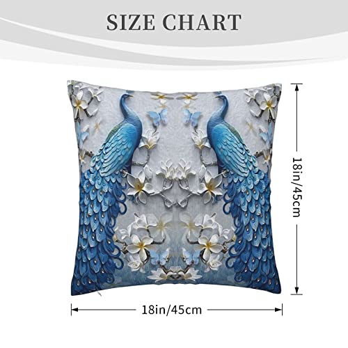 Square Throw Pillow Covers Beautiful Elegant Blue Peacocks Pillow Cases Decorative For Home Bedroom Sofa Flowers Butterflies Animal Art Design Pillowcases Standard Size 18X18 Inch #TOP1