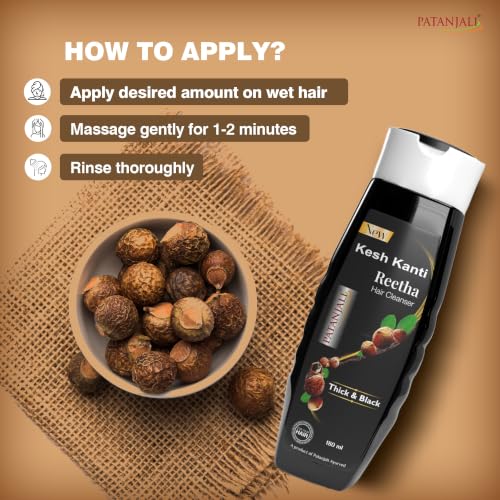 Image of Patanjali Kesh Kanti Reetha Shampoo Hair Cleanser 180ml - Natural Reetha Soapnut Hair Fall Control Shampoo | Suitable for All Hair Types | For Men & Women | For Daily Use