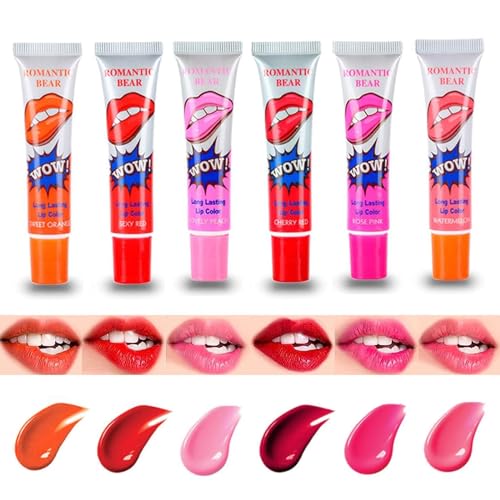 QUALDESN 6 Pcs Peel Off Lip Stain, Magic Tattoo Lip Gloss Set, Waterproof Tear Lip Stain Cosmetic Gift Set For Girls, 6 Colors